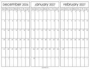 December 2026 and January February 2027 Calendar