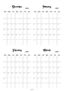 December 2026 to March 2027 Calendar