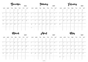 December 2026 to May 2027 Calendar