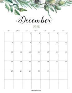 December Calendar 2026 Cute