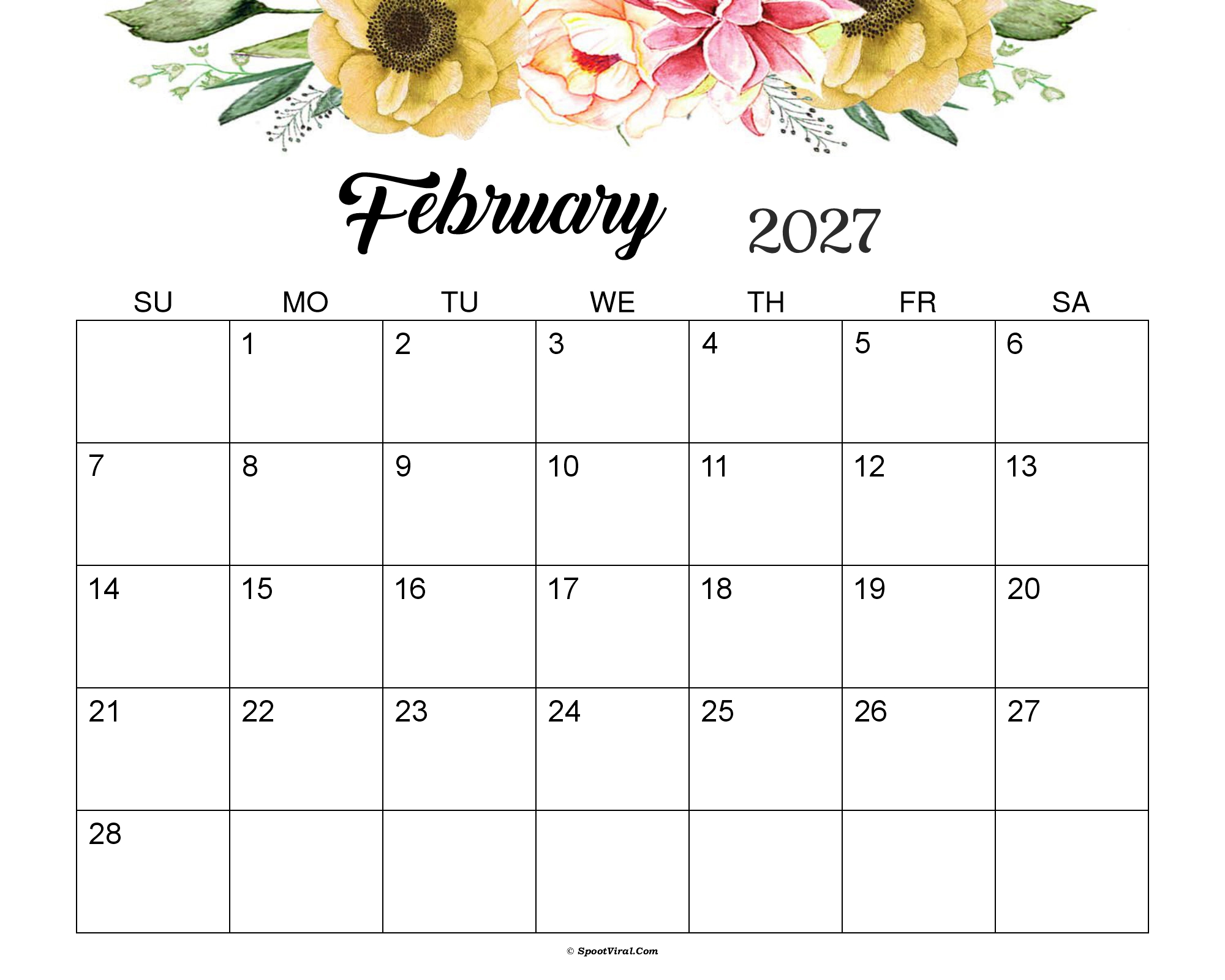February 2027 Calendar Cute