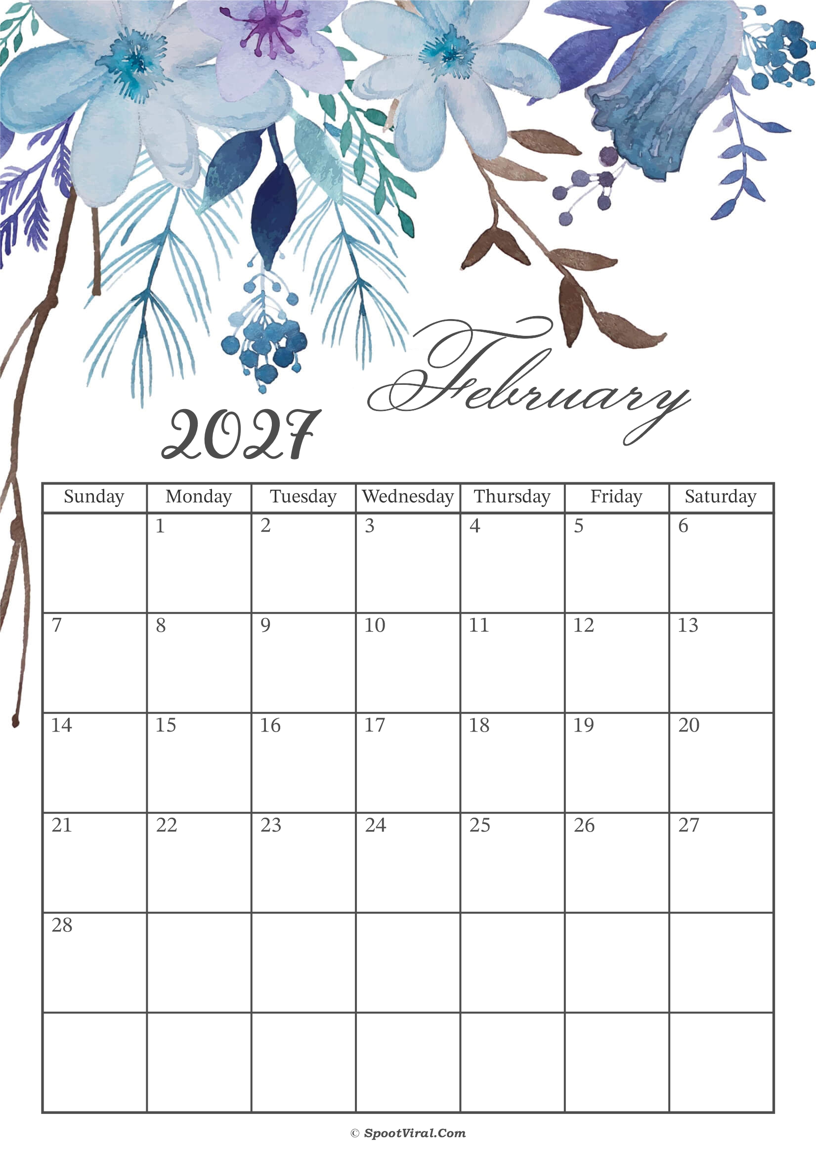 February 2027 Calendar Floral