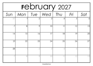 February 2027 Calendar Printable