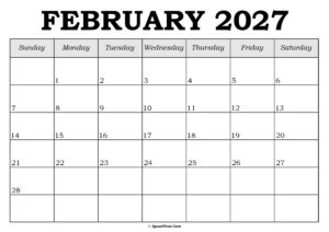 February 2027 Calendar Template