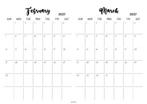 February March 2027 Calendar