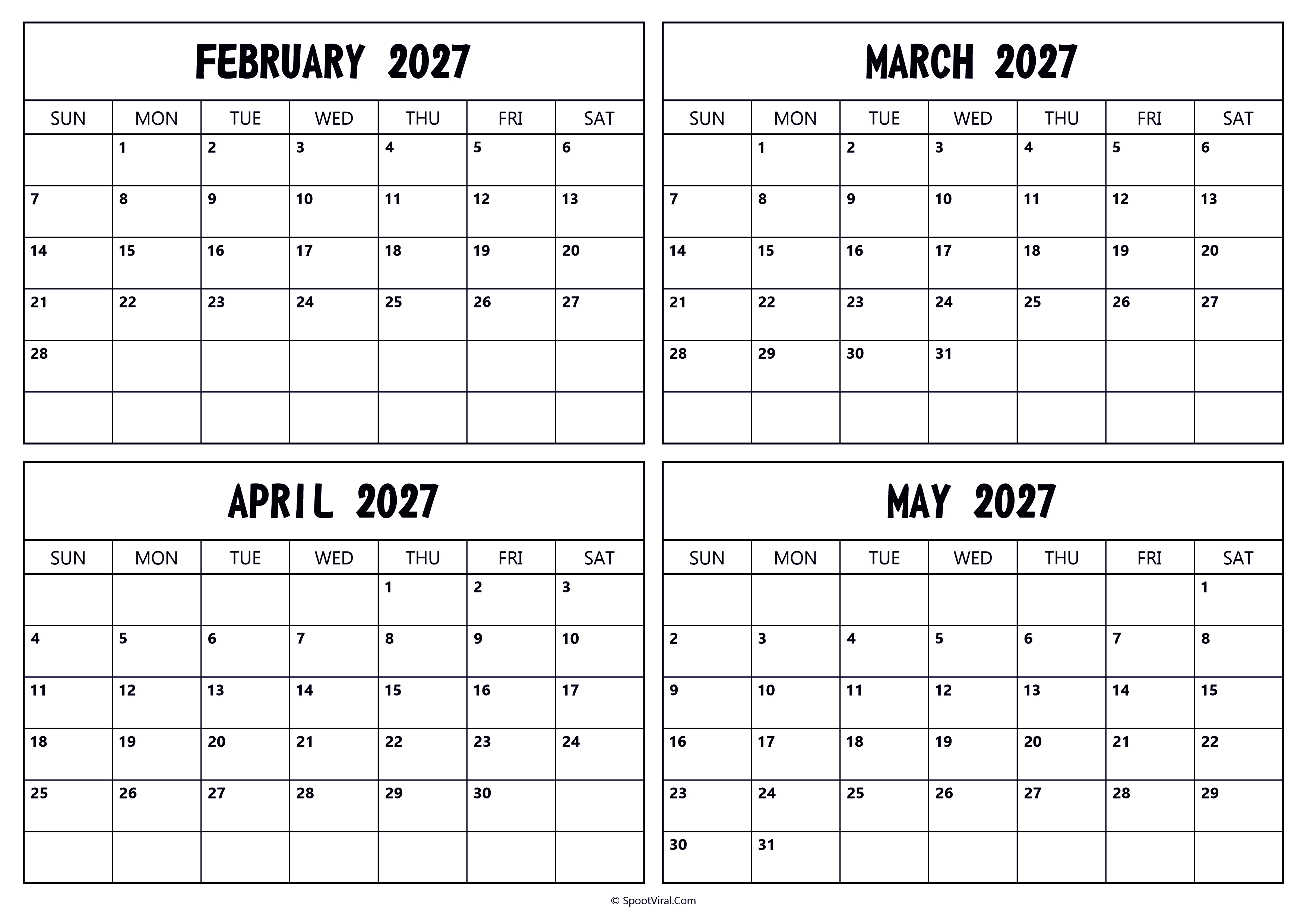 February March April May 2027 Calendar