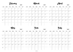 February to July 2027 Calendar