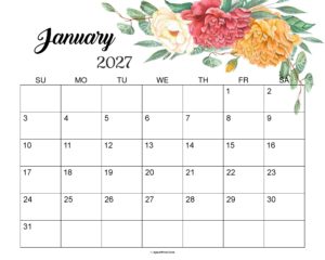 January 2027 Calendar Cute