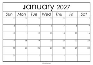 January 2027 Calendar Printable