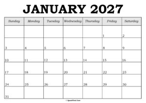 January 2027 Calendar Template
