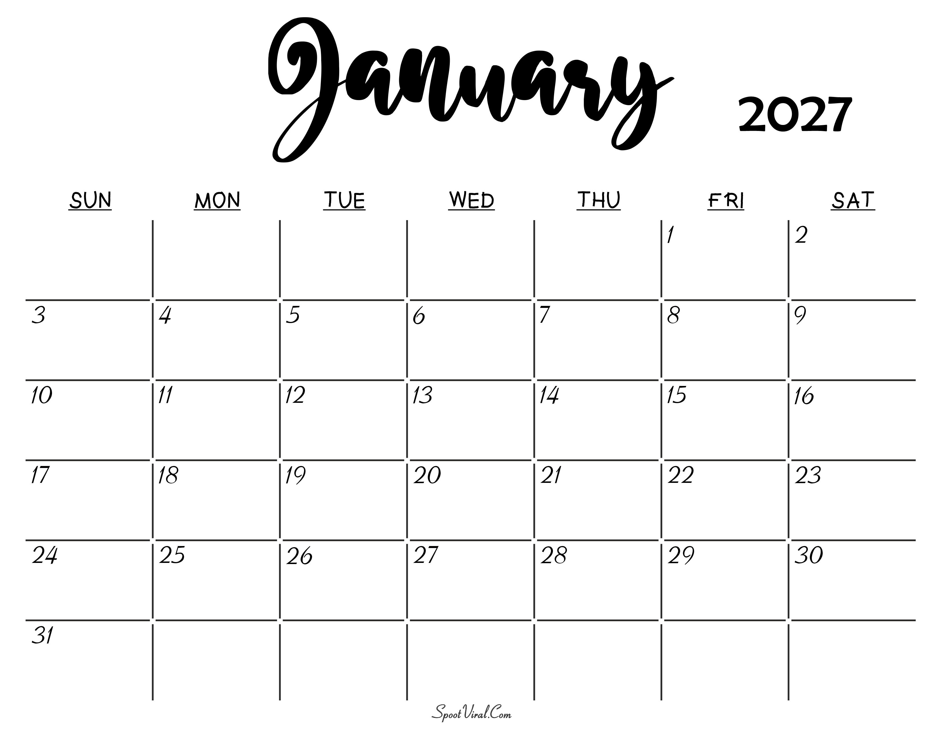 January 2027 Calendar