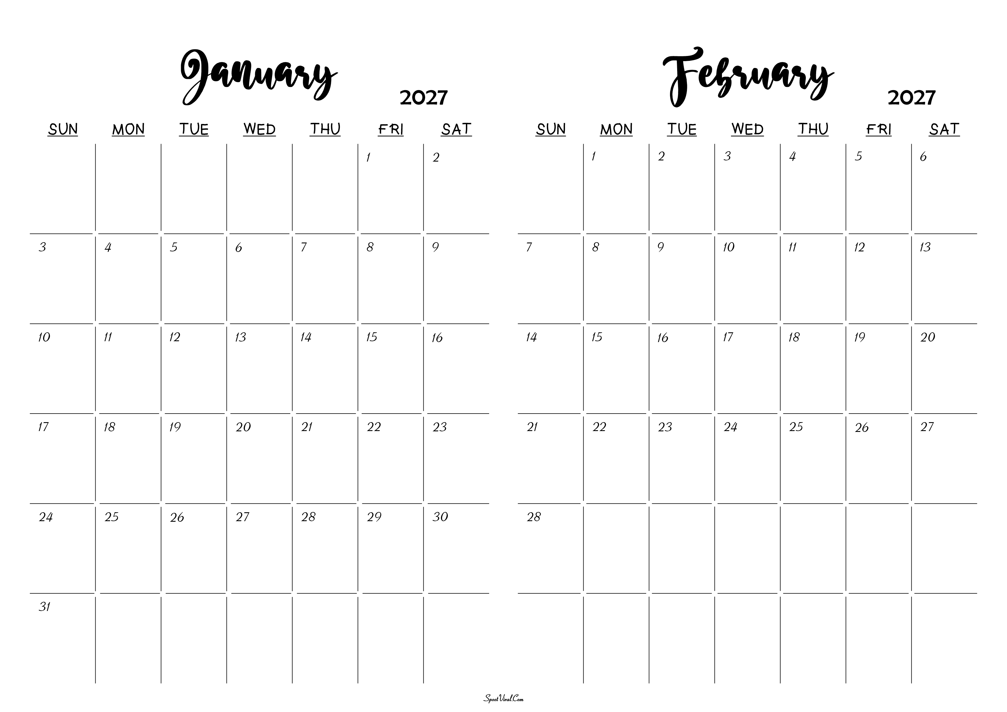 January February 2027 Calendar