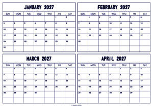 January February March April 2027 Calendar