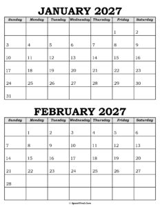 January and February Calendar 2027