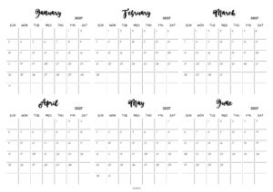 January to June 2027 Calendar