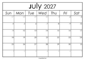 July 2027 Calendar Printable