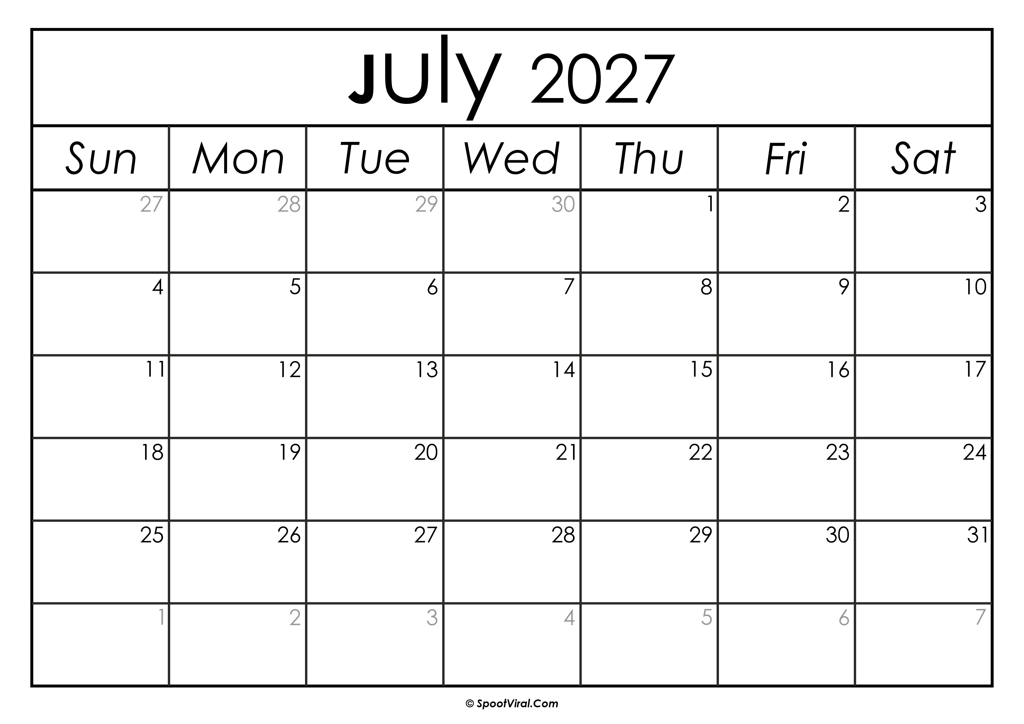July 2027 Calendar Printable