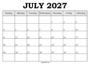 July 2027 Calendar Template