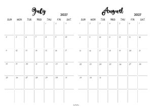 July August 2027 Calendar