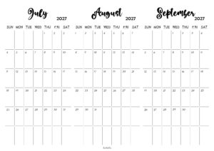 July August September 2027 Calendar