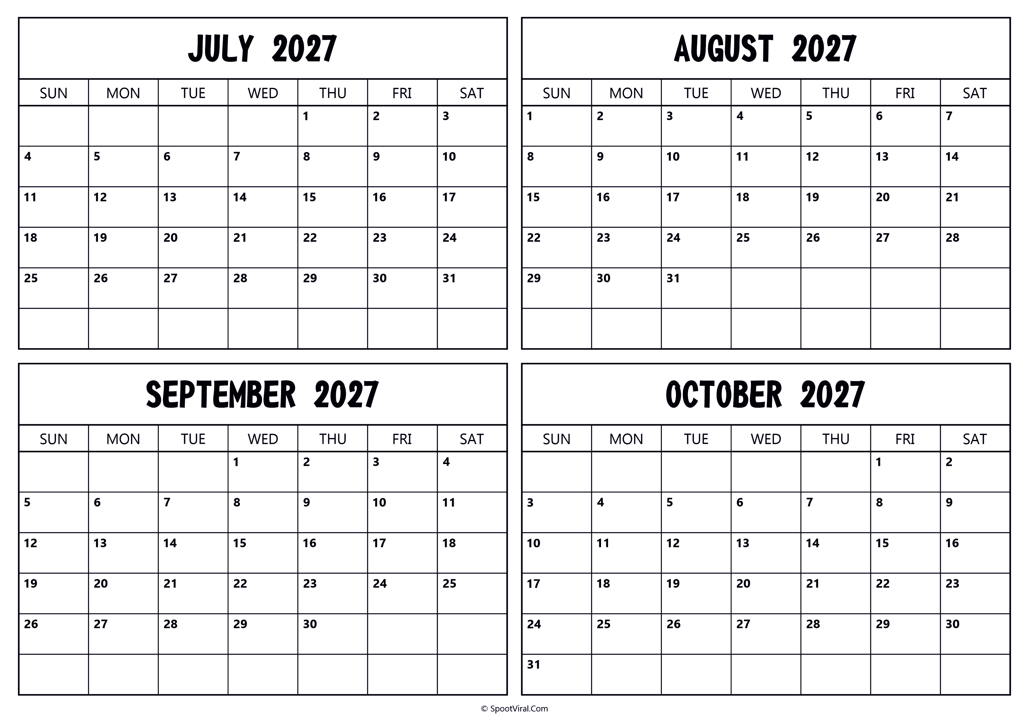 July August September October 2027 Calendar