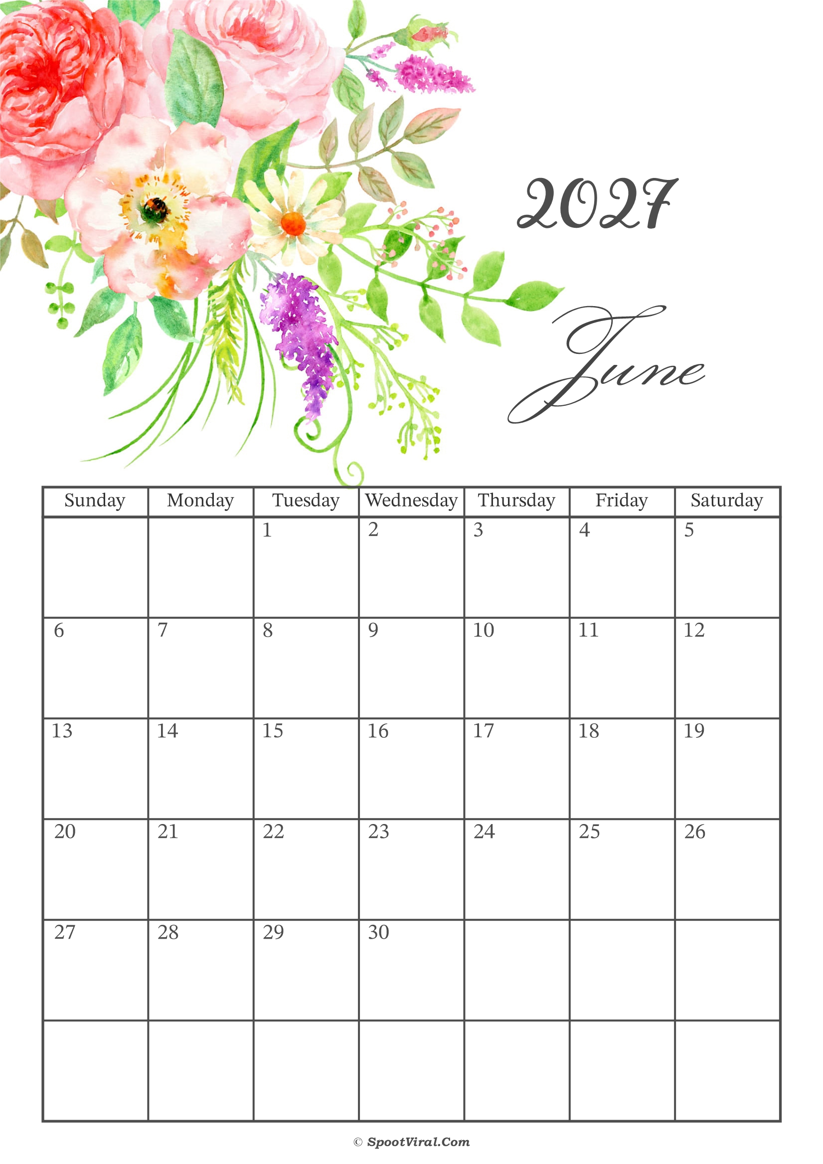 June 2027 Calendar Floral