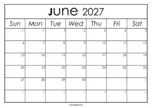 June 2027 Calendar Printable