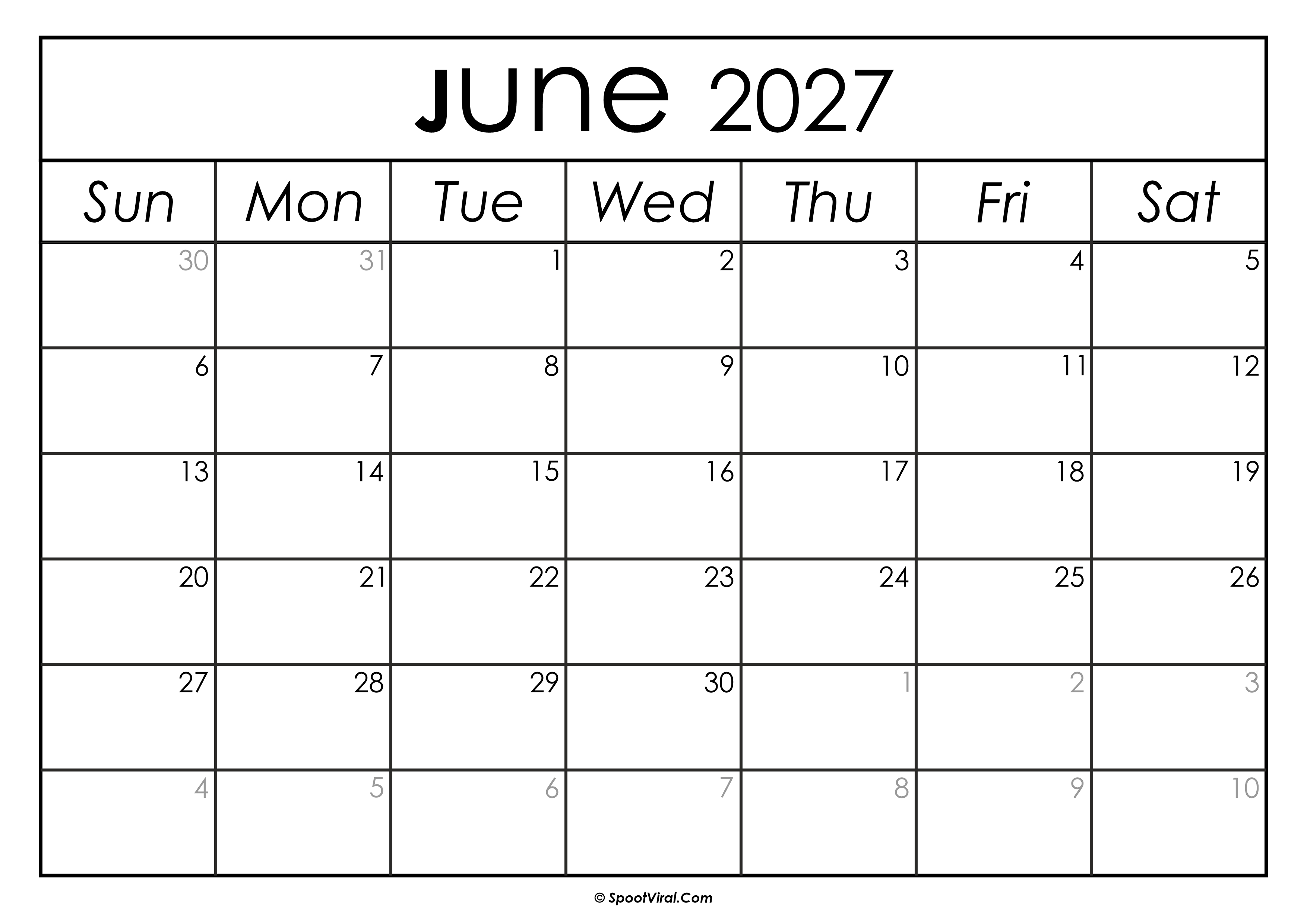 June 2027 Calendar Printable