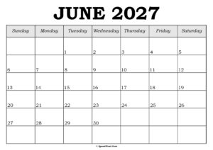 June 2027 Calendar Template