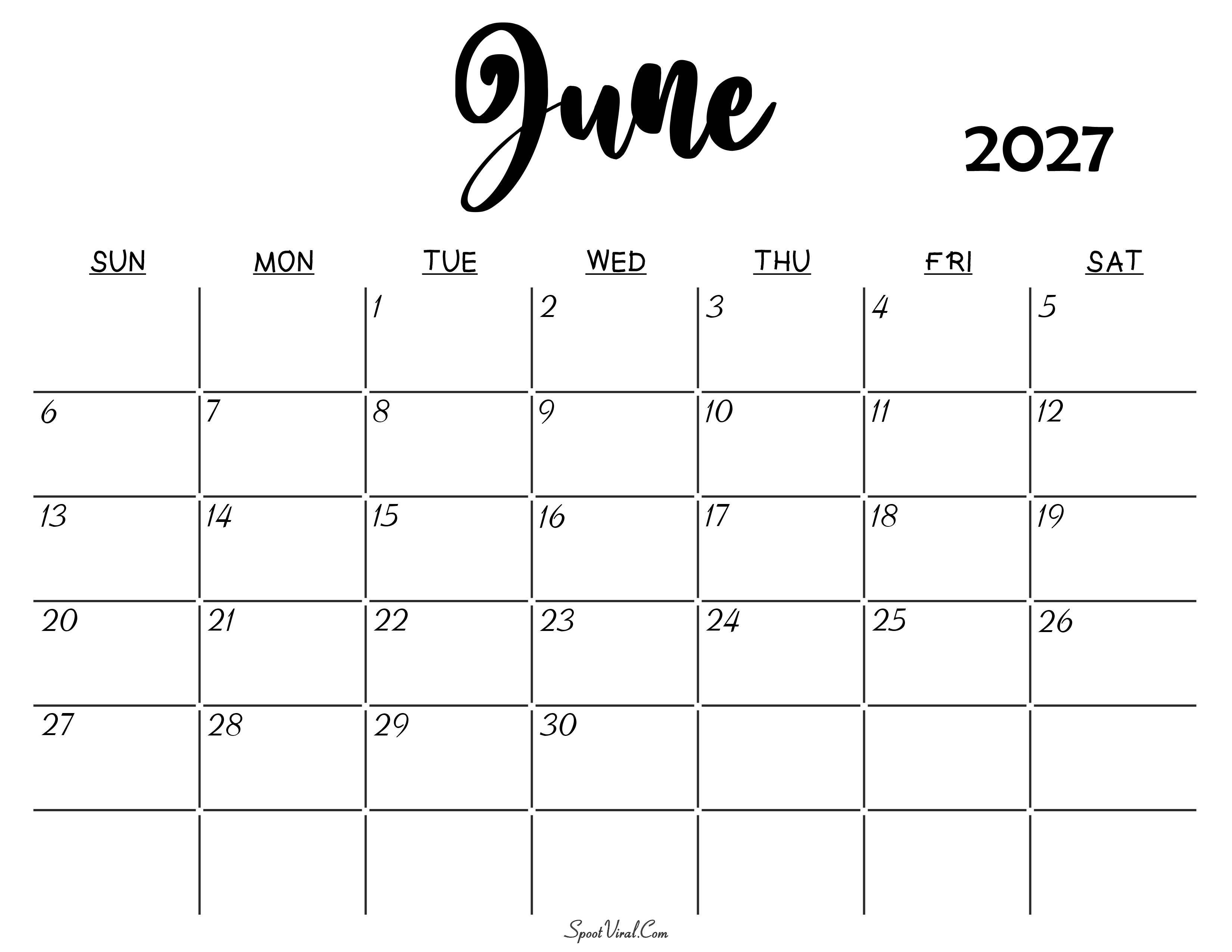June 2027 Calendar
