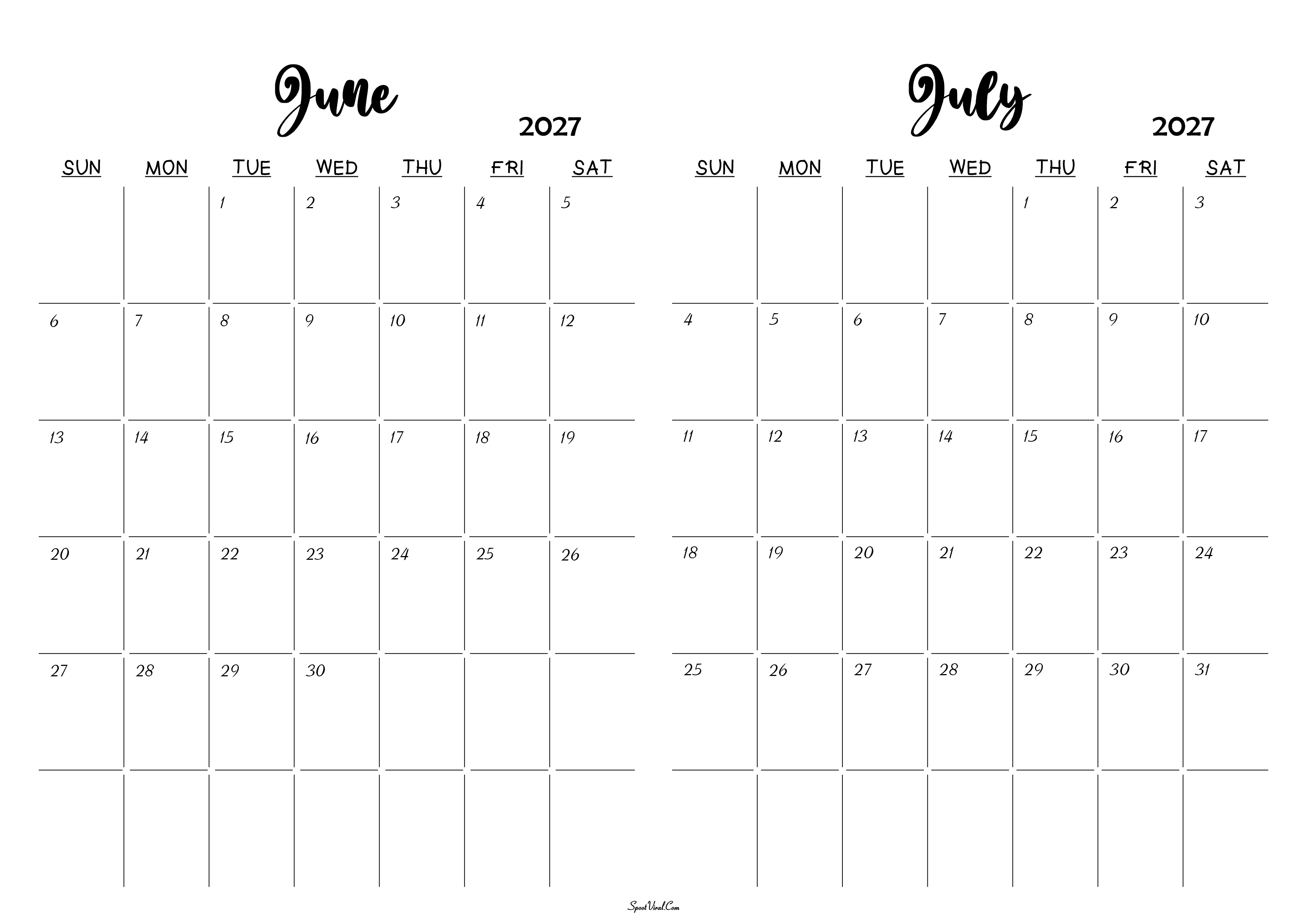 June July 2027 Calendar