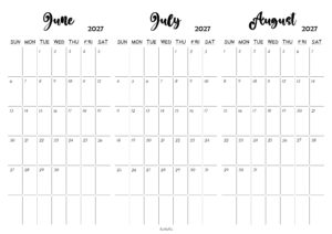 June July August 2027 Calendar