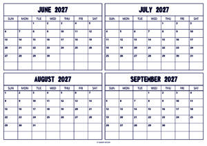 June July August September 2027 Calendar