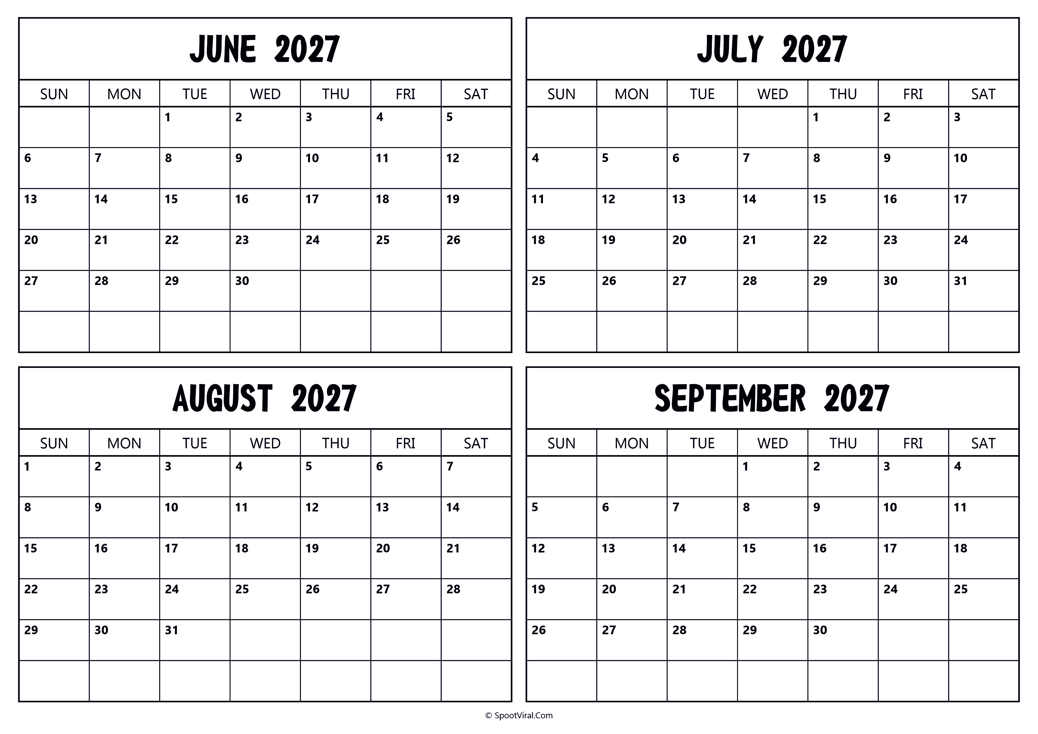 June July August September 2027 Calendar