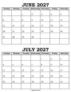 June and July Calendar 2027