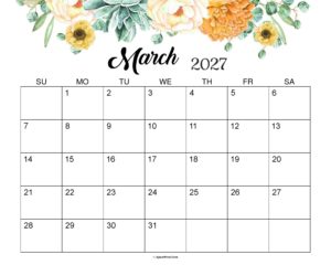 March 2027 Calendar Cute