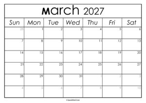 March 2027 Calendar Printable