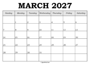 March 2027 Calendar Template