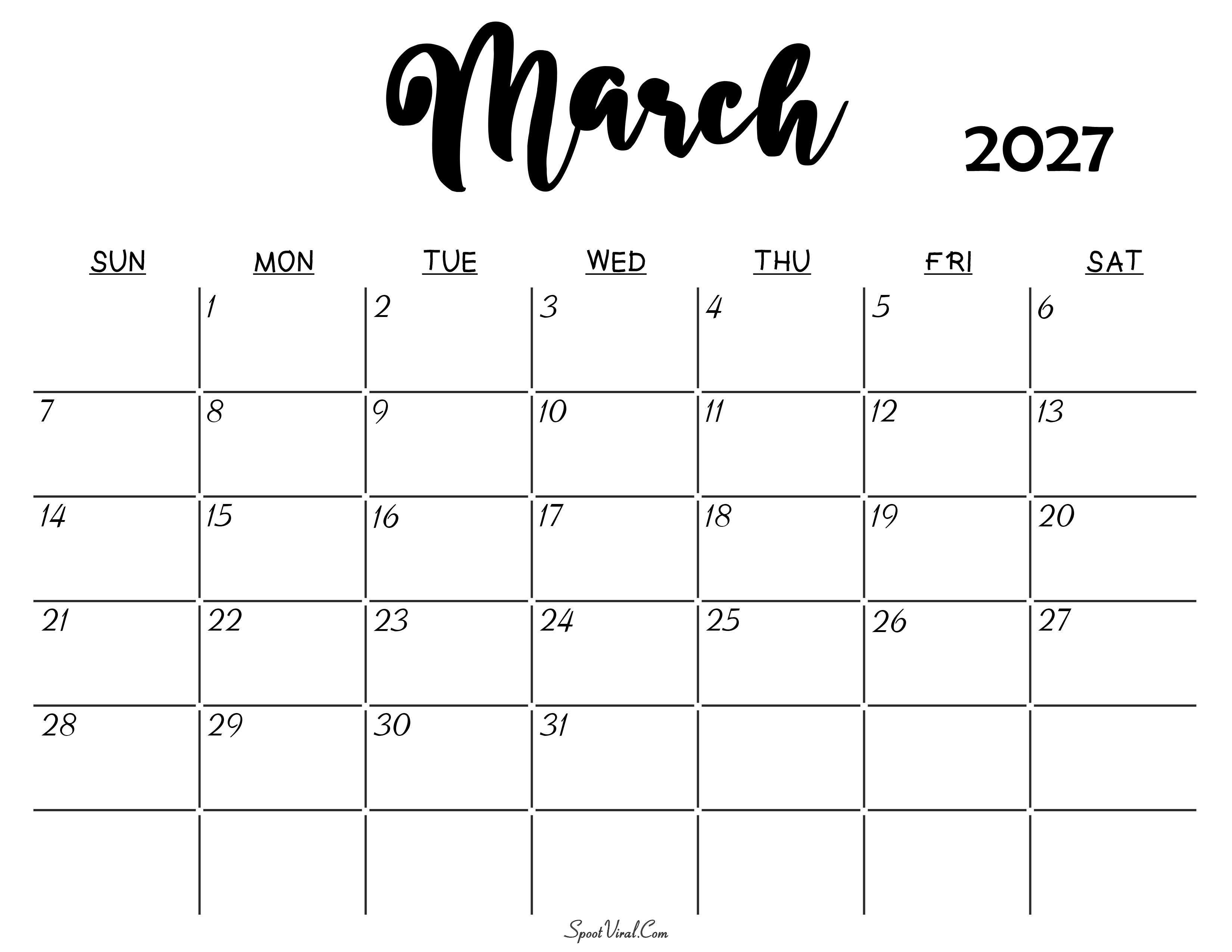 March 2027 Calendar