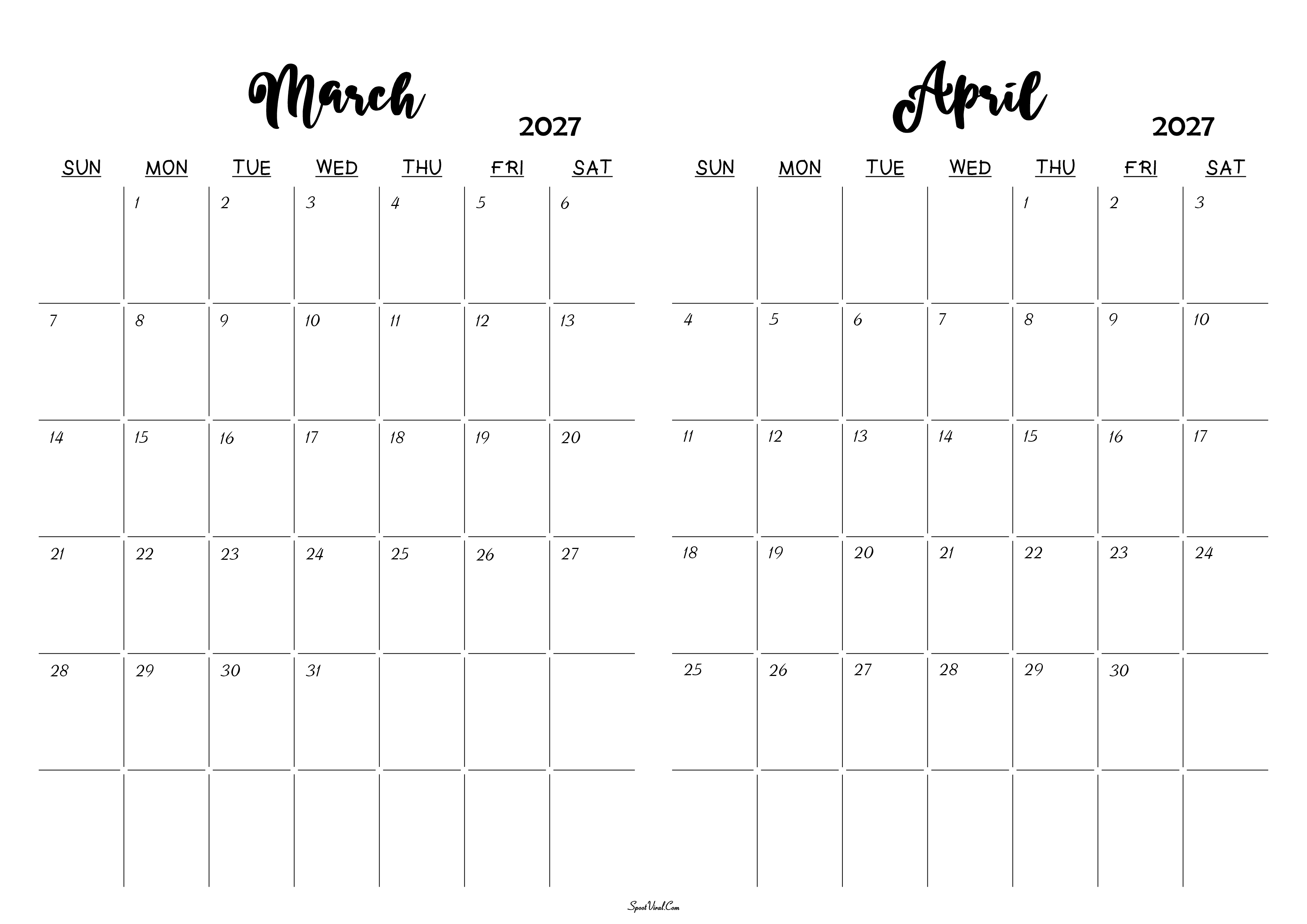 March April 2027 Calendar