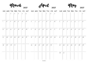 March April May 2027 Calendar