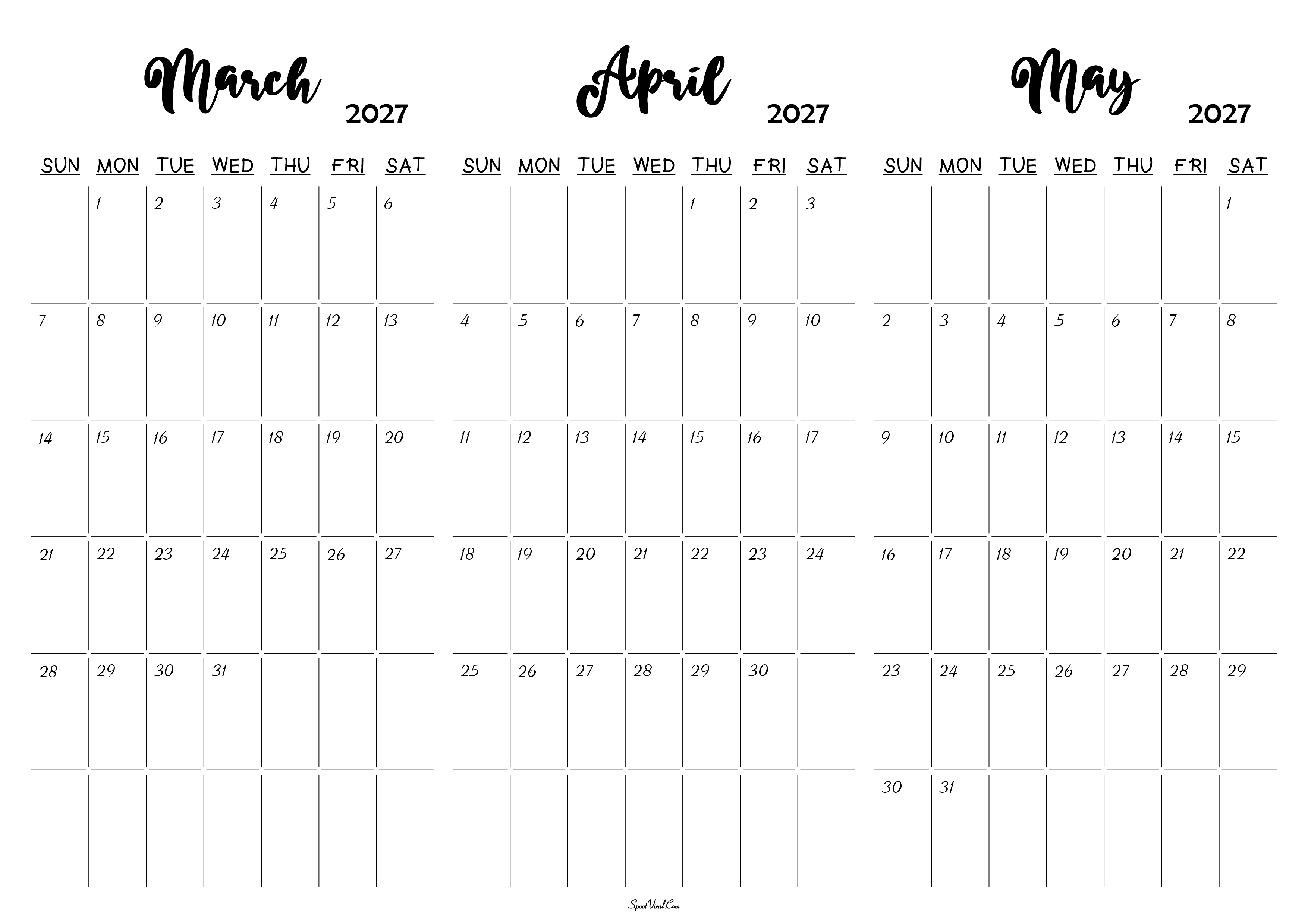 March April May 2027 Calendar
