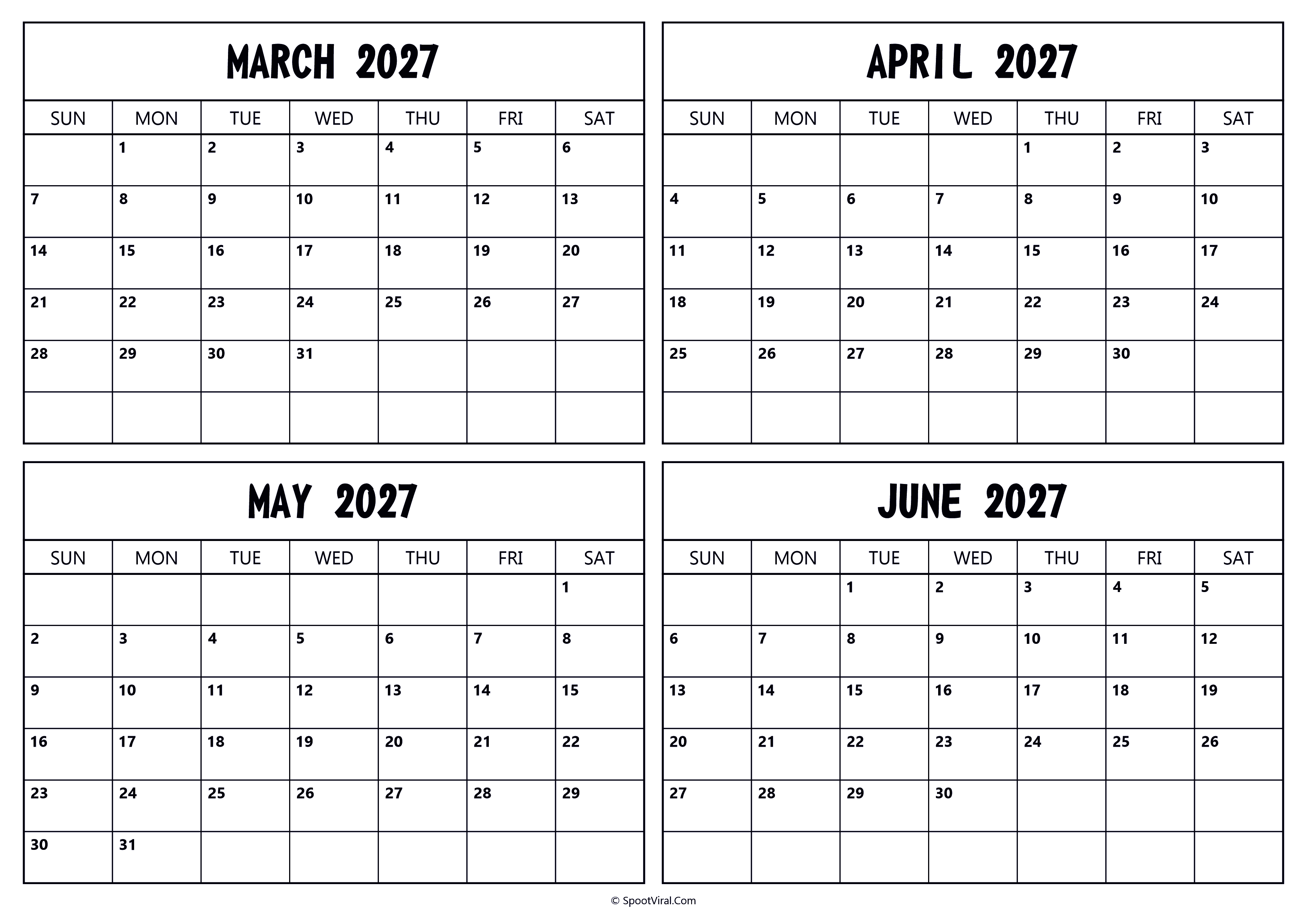 March April May June 2027 Calendar