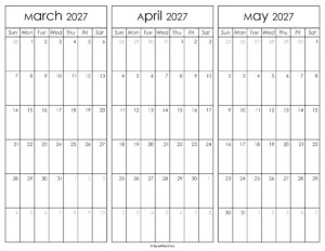 March April and May Calendar 2027