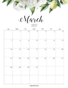 March Calendar 2027 Cute