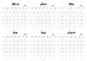 March to August 2027 Calendar