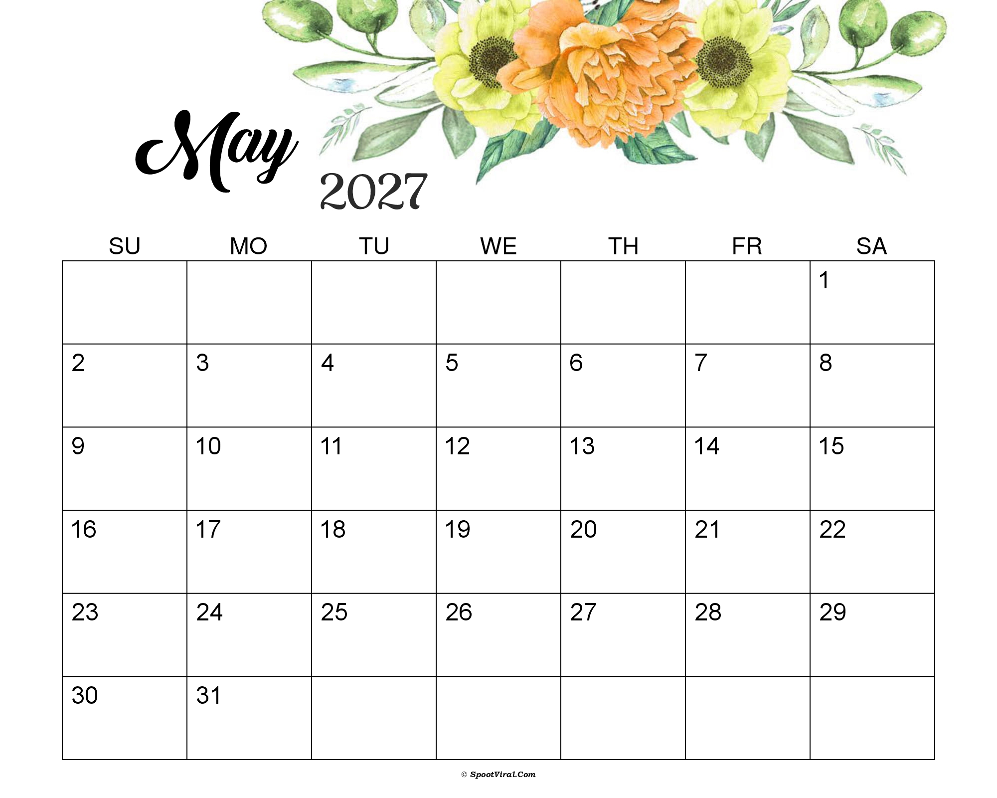 May 2027 Calendar Cute