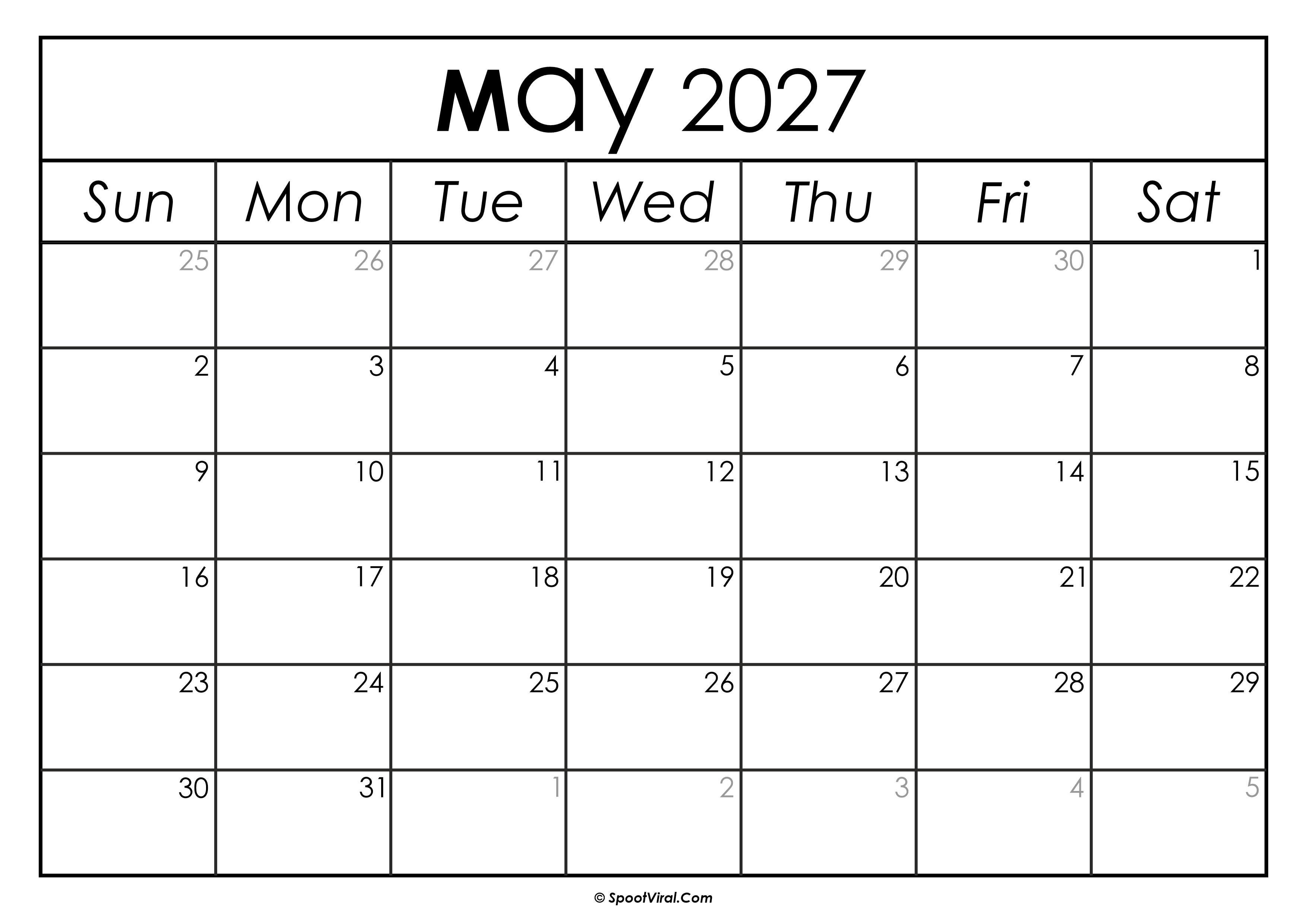 May 2027 Calendar Printable