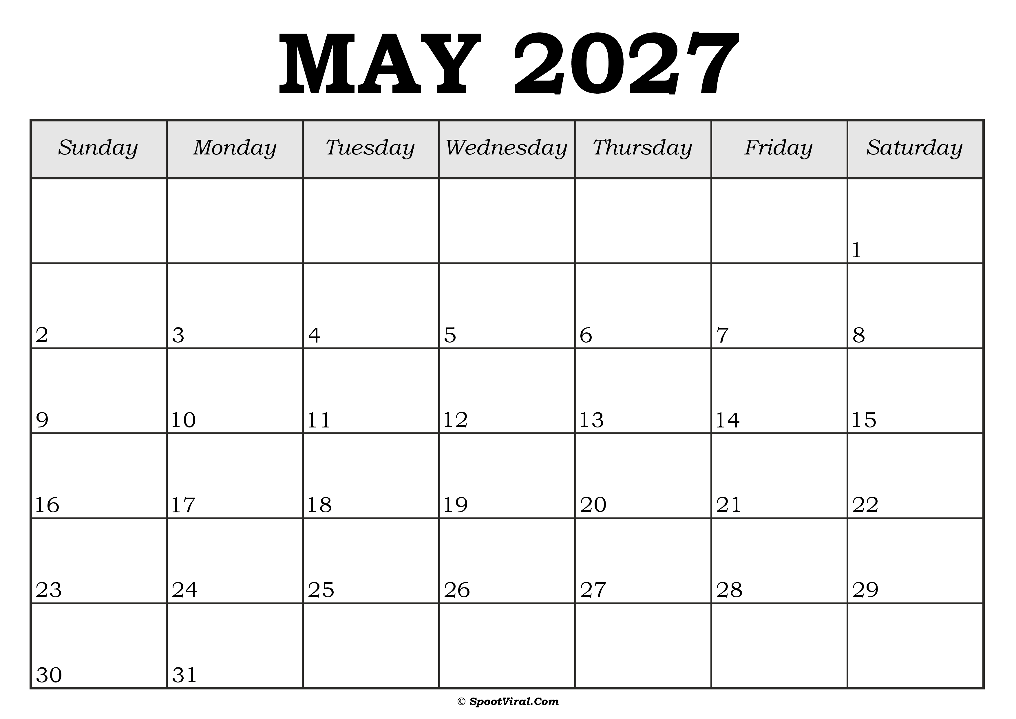 May 2027 Calendar Template