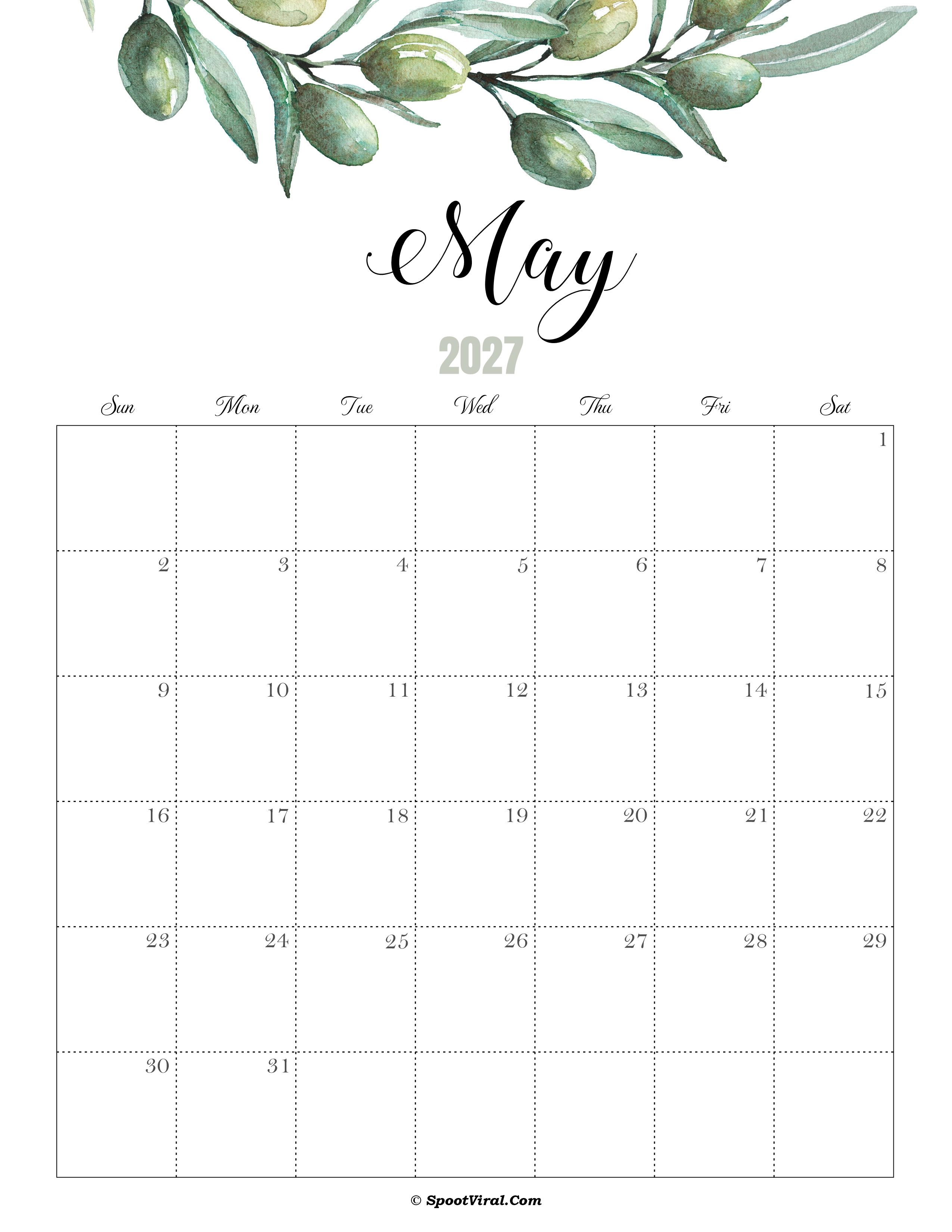 May Calendar 2027 Cute
